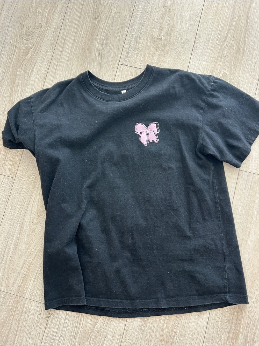 Black Kids T-Shirt with Pink Bow Graphic